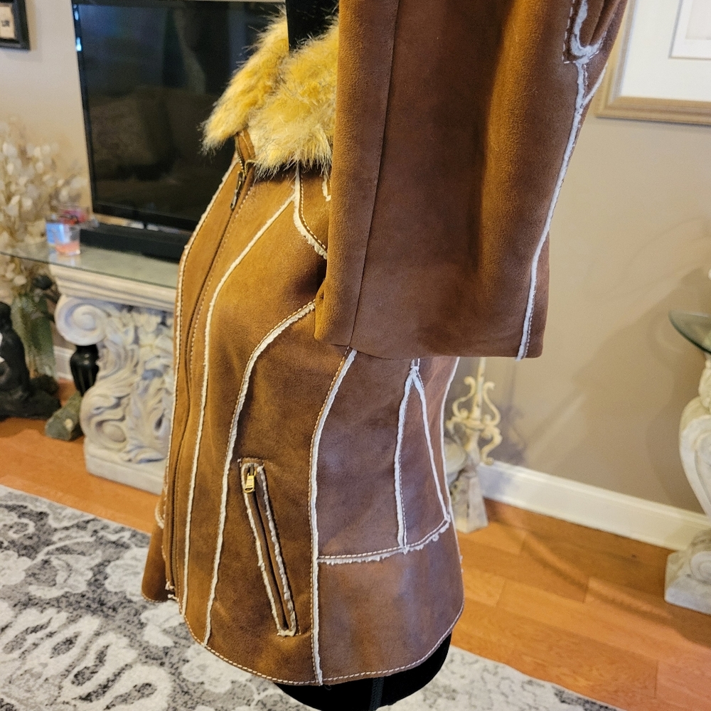 Guess Faux Leather Faux Fur Removable Collar Faux Shearling Western Designer 720 - Picture 10 of 15